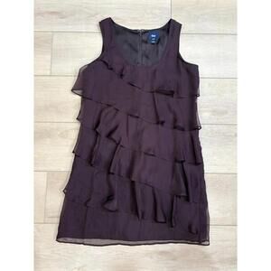 Gap Mini Ruffle Tier Dress Plum/Purple Chiffon Size 2 Lined Zip Up